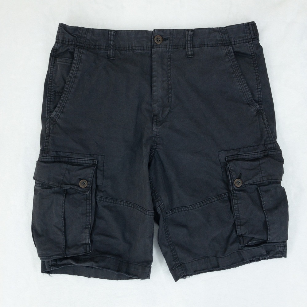 American Eagle Cargo Short Mens 33 Black Y2K Distressed Stretch Utility Pocket
